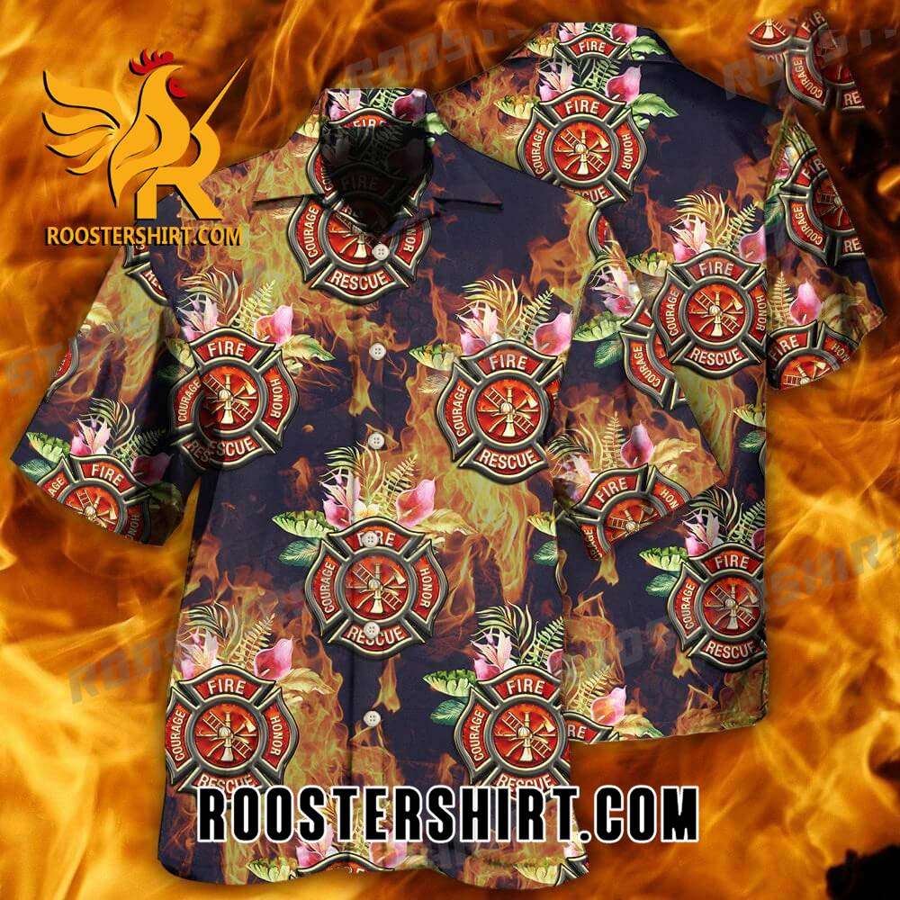 Quality Firefighter Tropical Floral Hawaiian Shirt