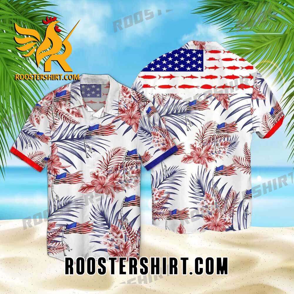 Quality Fishing American Flag Tropical Pattern Hawaiian Shirt