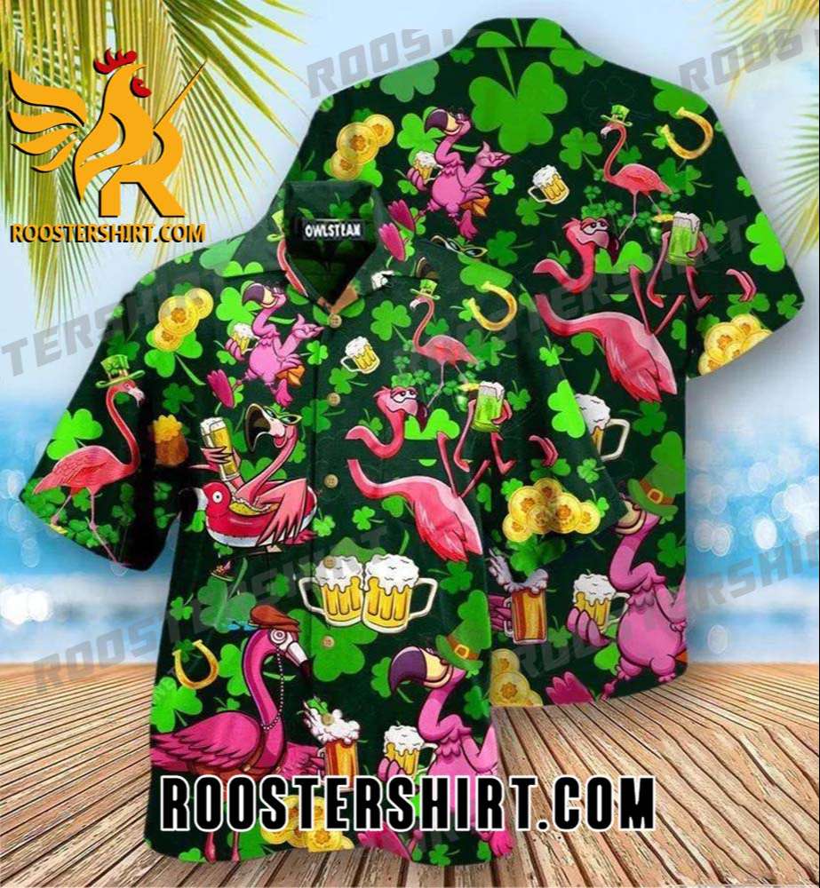 Quality Flamingos Drink Beer Patricks Day Pattern Edition Hawaiian Shirt