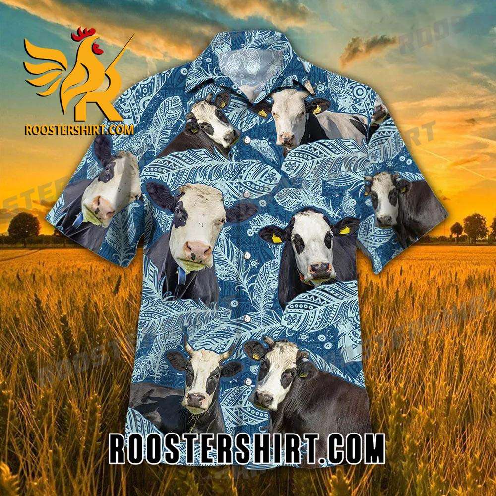 Quality Fleckvieh Cattle Blue Feather Hawaiian Shirt