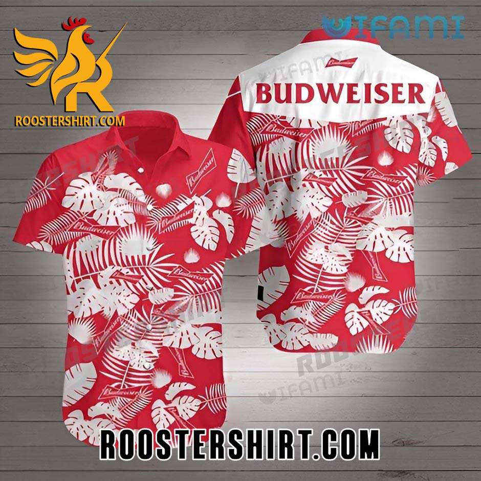 Quality Quality Budweiser Hawaiian Shirt And Shorts Tropical Leaves Red And White Beer Lovers Gift