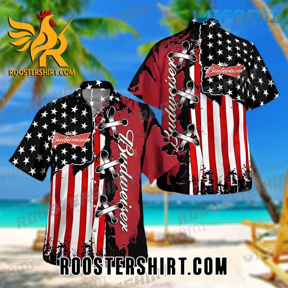 Quality Quality Budweiser Hawaiian Shirt And Shorts Usa Flag Stitches Beer Lovers Gift
