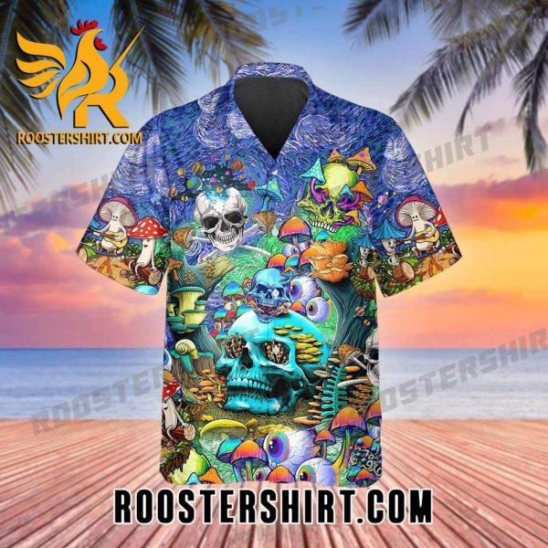 Quality Colorful Psychedelic Trippy Skull Hawaiian Shirt And Shorts