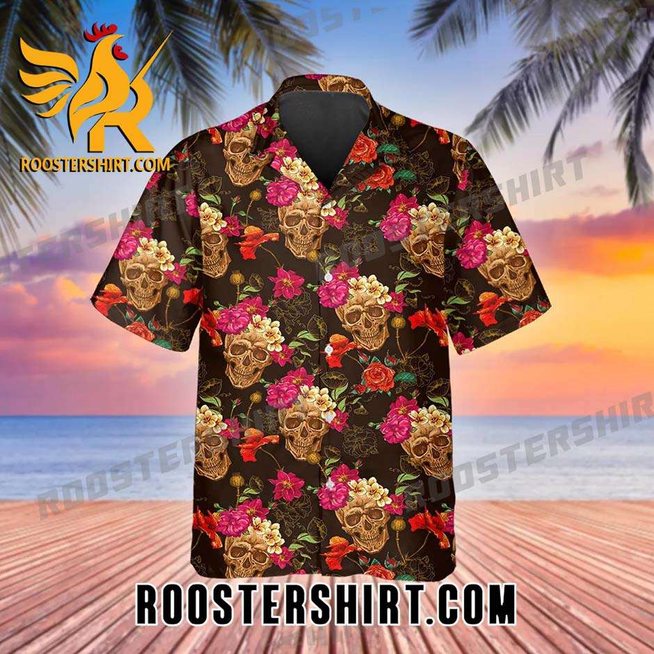 Quality Flower Garden Floral Skull Hawaiian Shirt And Shorts