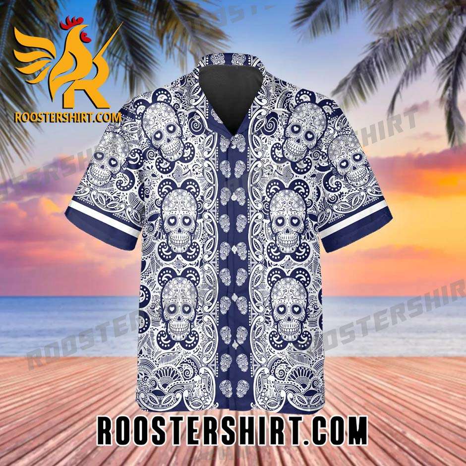 Quality Navy Pattern Color Skull Hawaiian Shirt And Shorts