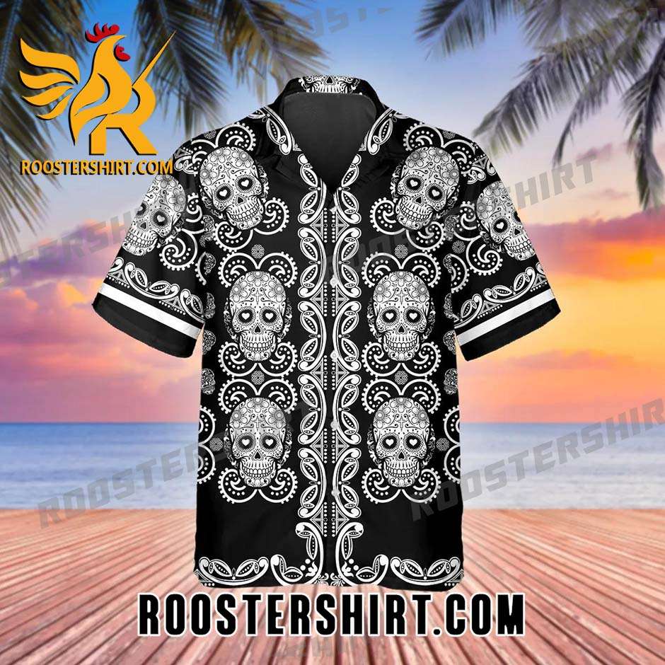 Quality Pattern Color Black Skull Hawaiian Shirt And Shorts