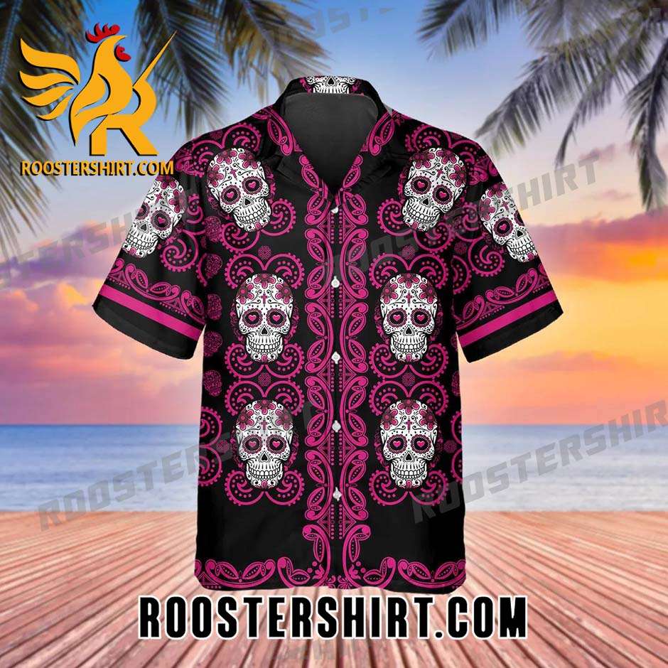 Quality Pattern Color Pink Skull Hawaiian Shirt And Shorts