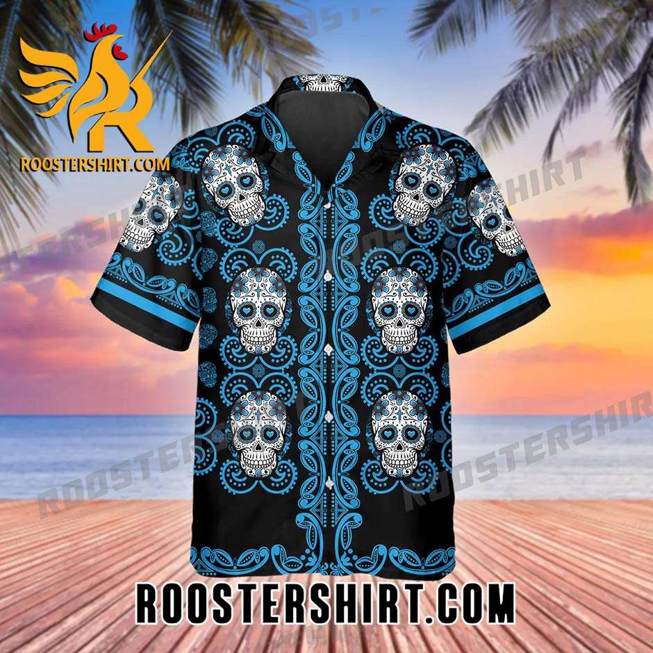 Quality Pattern Color Sky Blue Skull Hawaiian Shirt And Shorts