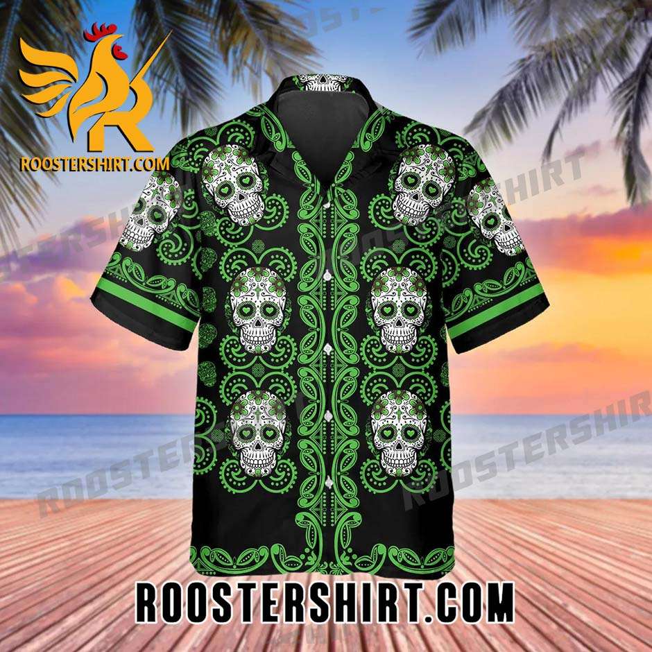 Quality Pattern Green Color Skull Hawaiian Shirt And Shorts