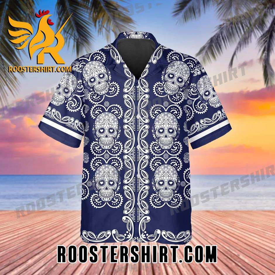 Quality Pattern Navy Color Skull Hawaiian Shirt And Shorts