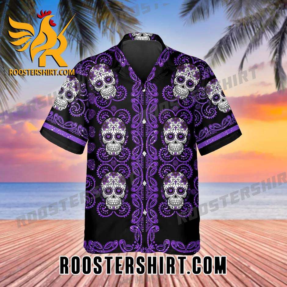 Quality Pattern Purple Color Skull Hawaiian Shirt And Shorts