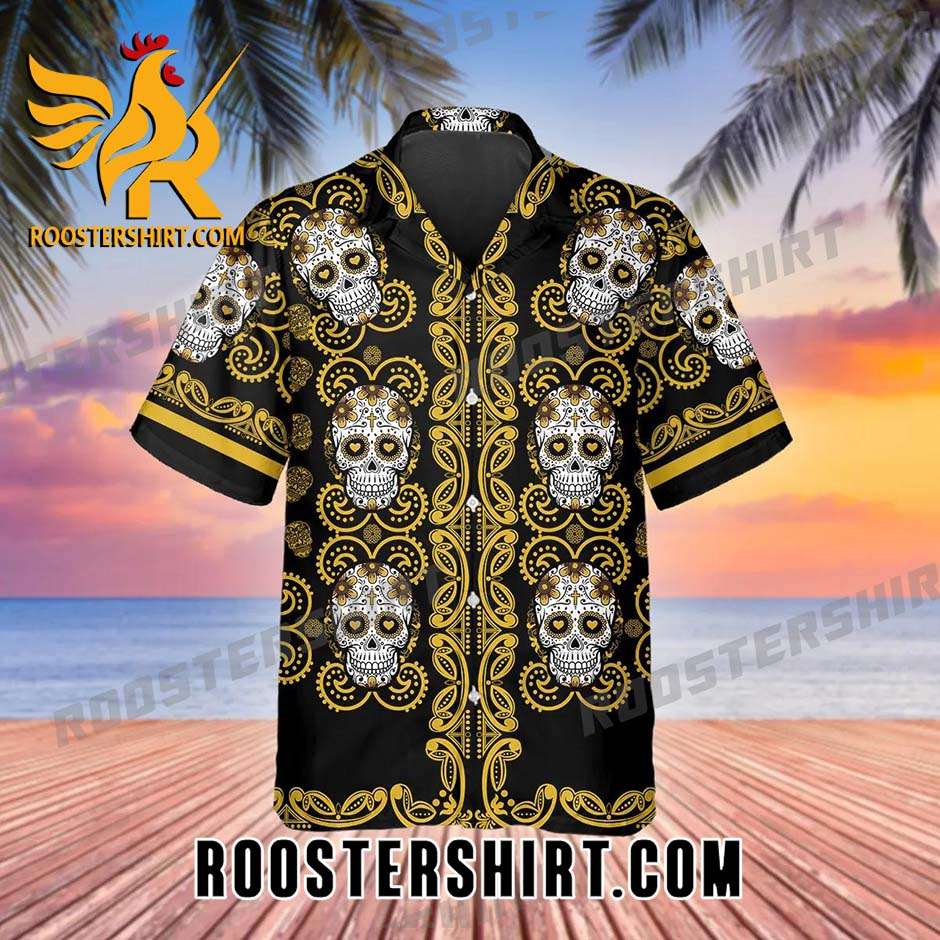 Quality Pattern Yellow Color Skull Hawaiian Shirt And Shorts
