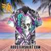 Quality Purple And Teal Aztec Rose Skull Hawaiian Shirt And Shorts