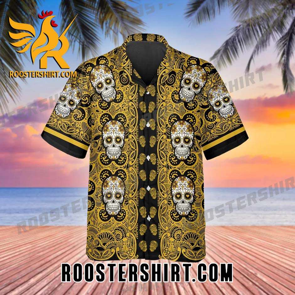 Quality Yellow Pattern Color Skull Hawaiian Shirt And Shorts