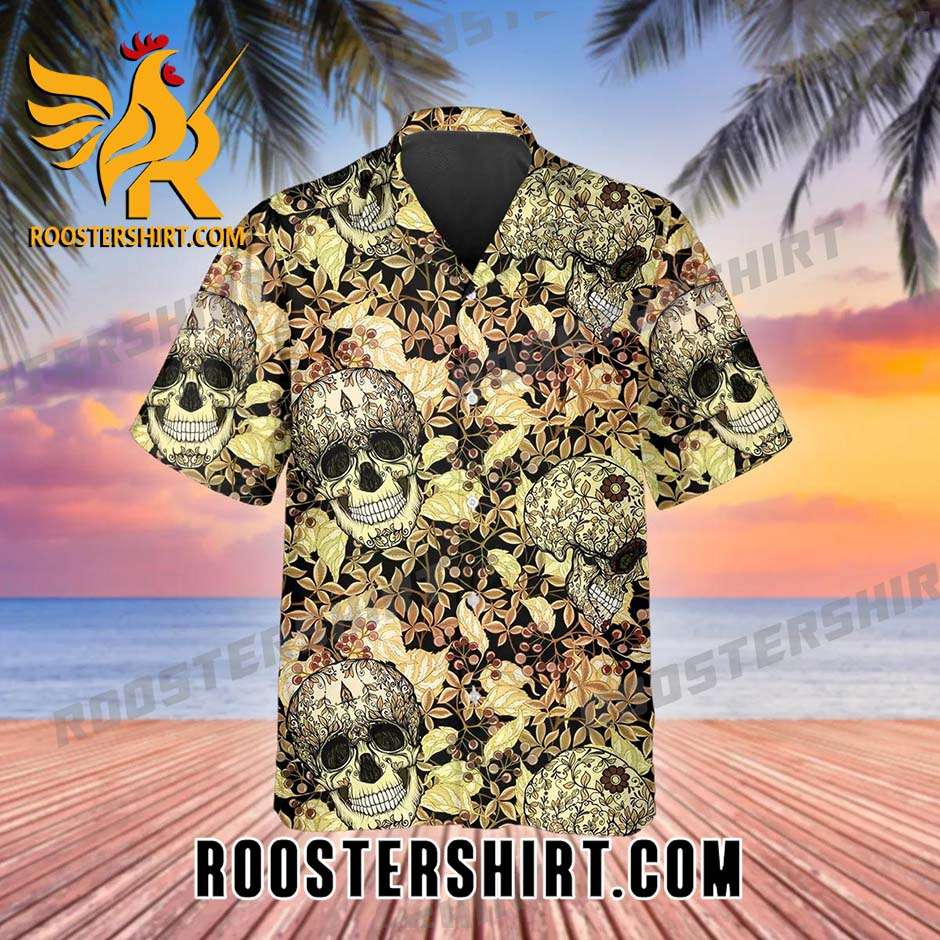 Quality Yellow Plant Seamless Pattern Skull Hawaiian Shirt And Shorts