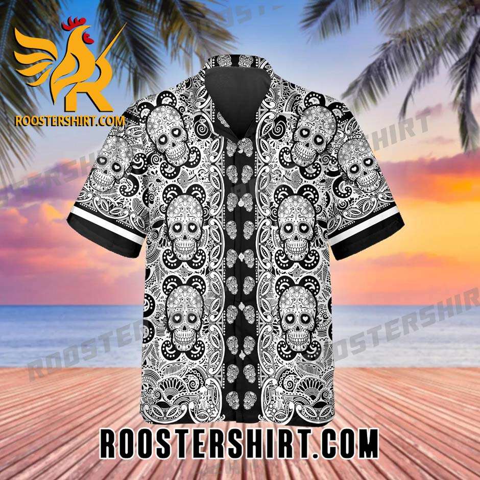 Skull Pattern Background Hawaiian Shirt Black And White