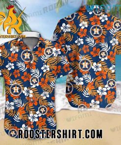 Tropical Orange Flower Palm Leaf Houston Astros Hawaiian Shirt