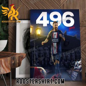 496 GOALS LEO MESSI IS THE ALL-TIME TOP SCORER IN TOP 5 LEAGUES POSTER CANVAS