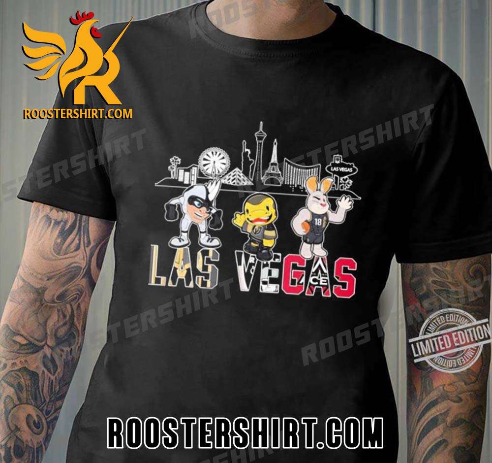 Quality Las Vegas Skyline Sports Teams Mascots With Vegas Golden Knights NHL Champions Unisex T-Shirt
