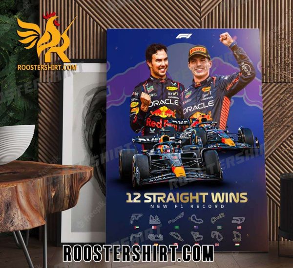 Congrats Max Verstappen And Sergio Perez Red Bull Racing 12 Straight Wins New F1 Record Poster Canvas
