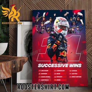 Congratulations Max Verstappen Champions 11 wins in a row Red Bull Racing Poster Canvas
