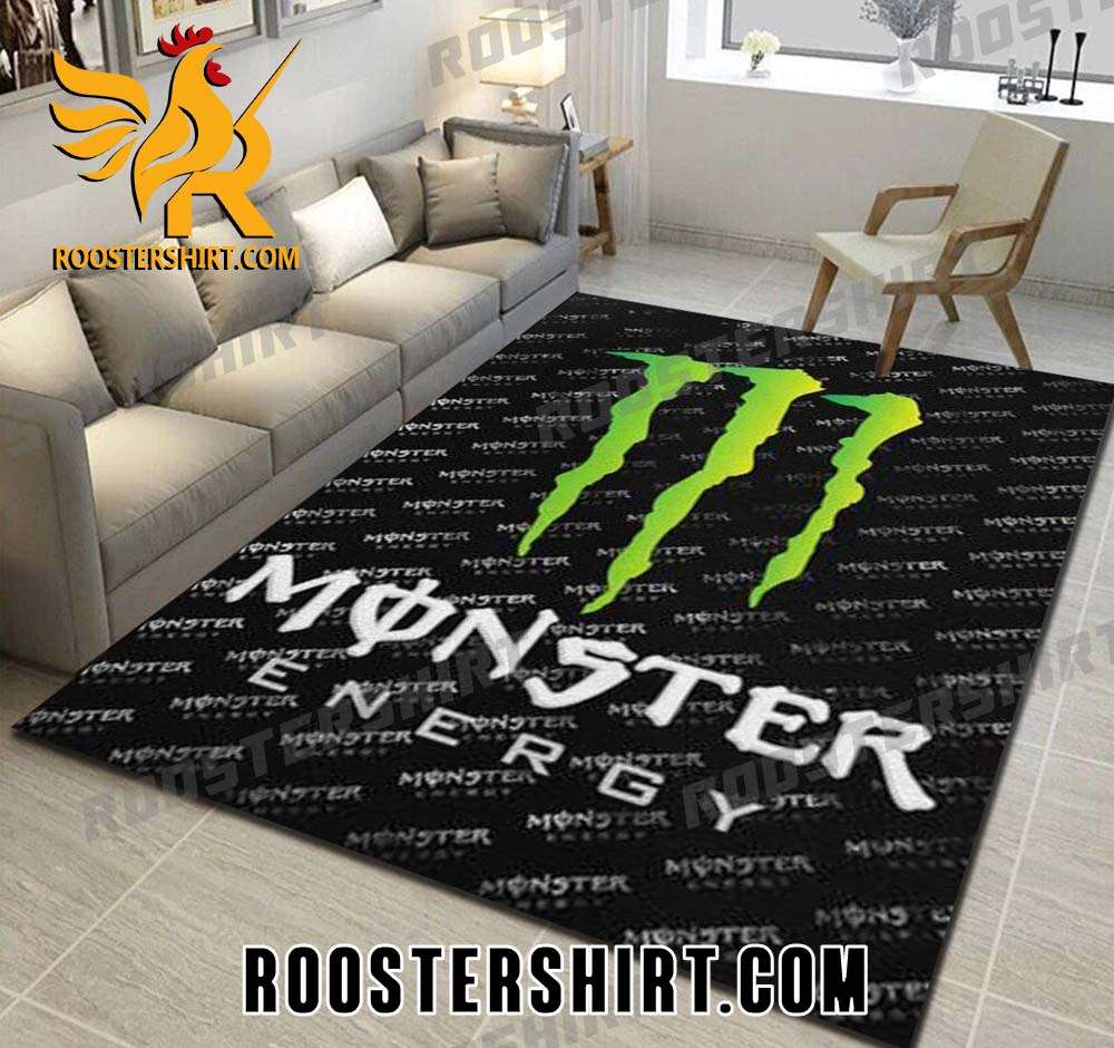 Monster Energy Logo Pattern Black Background Rug Home Decor