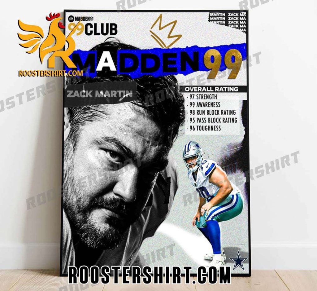 Zack Martin 99 Club Madden 24 NFL Overall Rating Poster Canvas