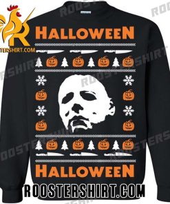 Michael Myers Face Horror With Pumpkin Pattern Halloween Ugly Sweater