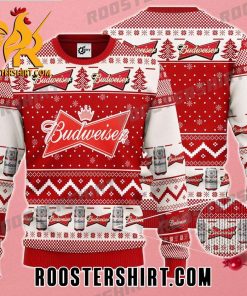 Budweiser Beer Logo Ugly Christmas Sweater With Red White Color