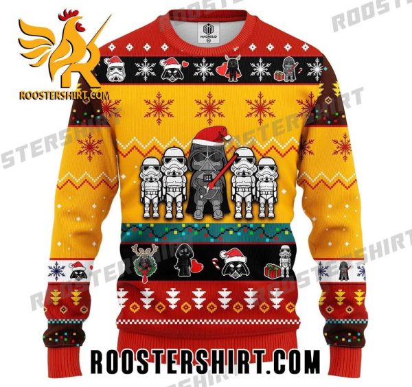 Darth Vader Cosplay Santa And Stormtroopers in Star Wars Ugly Christmas Sweater