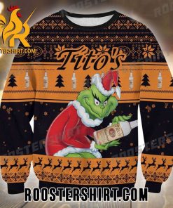 Grinch Santa Drink Tito’s Vodka Ugly Christmas Sweater