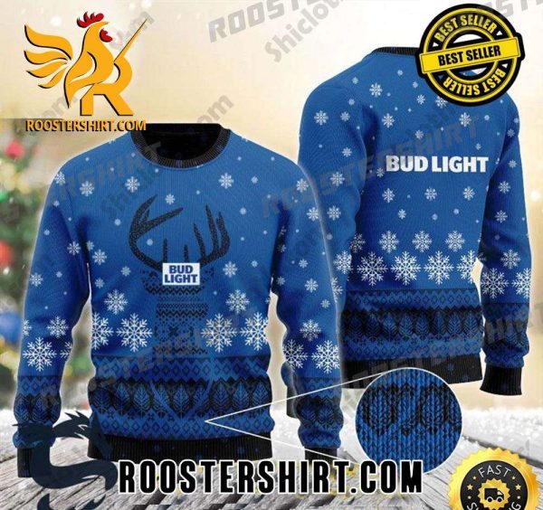 Happy Christmas Reindeer Snowflakes Bud Light Ugly Sweater