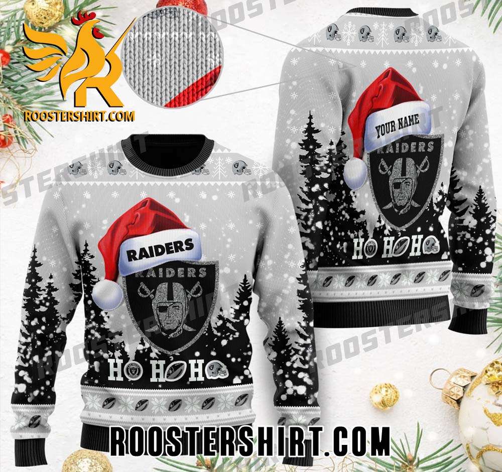 Las Vegas Raiders Logo Santa Hat Ho Ho Ho Christmas Ugly Sweater
