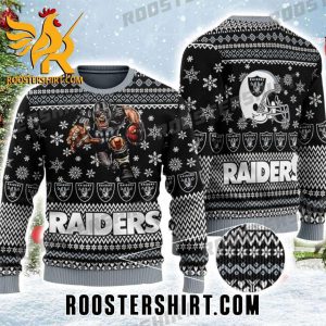 Las vegas Raiders Mascot And Helmet Ugly Christmas Sweater Gift For Raiders Fans