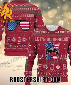 Limited Edition Let’s Go Brandon FJB American Flag Glasses Messy Bun Ugly Sweater