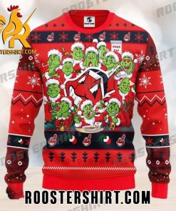 Limited Edition MLB Cleveland Indians Cute 12 Grinch Face Xmas Day Ugly Christmas Sweater