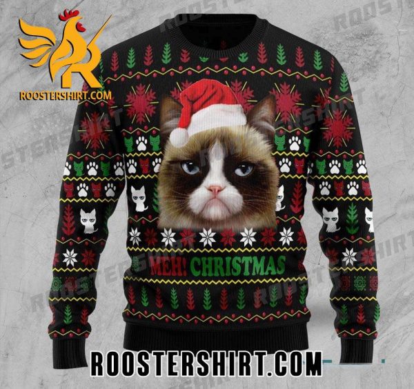 Meh Christmas Grumpy Cat Santa Ugly Sweater