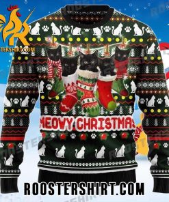 Meowy Christmas Black Cat Located in Stockings Ugly Cat Christmas Sweater