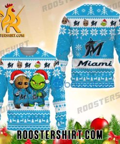 Miami Marlins Baby Groot And Grinch Best Friends Christmas Ugly Sweater