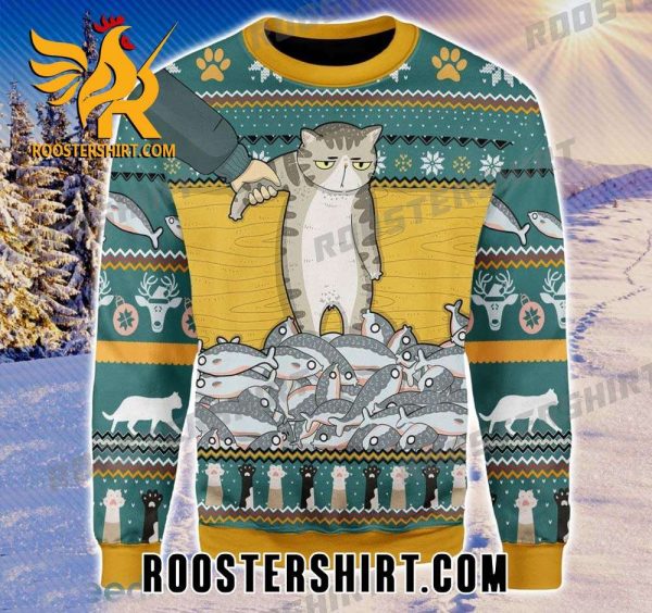 Quality Cat With Fish Ugly Cat Christmas Sweater