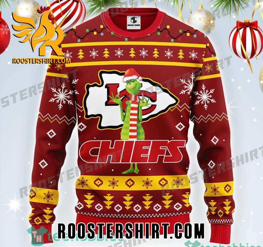 Quality NFL Kansas City Chiefs Logo With Grinch Santa Ugly Sweater
