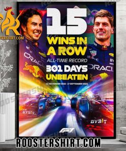 Quality Red Bull Racing 15 Wins In A Row All Time Record 301 Days Unbeaten Poster Canvas