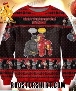 Whats Your Superpower Im Rich Batman And Iron Man Marvel Ugly Christmas Sweater