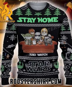 Yoda Chewbacca Stormtroopers C-3PO R2-D2 BB-8 Stay Home And Watch Star Wars Ugly Sweater
