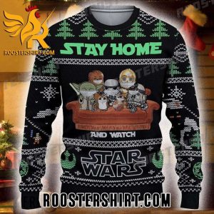 Yoda Chewbacca Stormtroopers C-3PO R2-D2 BB-8 Stay Home And Watch Star Wars Ugly Sweater