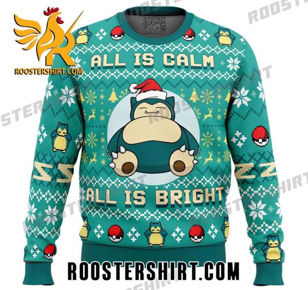All Is Calm All Is Bright Snorlax Santa Hat Pokemon Ugly Christmas Sweater
