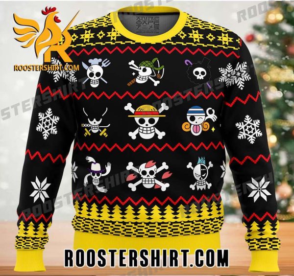 Anime One Piece Pirate Flags Pattern Ugly Sweater