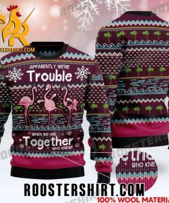Apparently Were Trouble When We Are Together Who Knew Flamingo Ugly Christmas Sweater