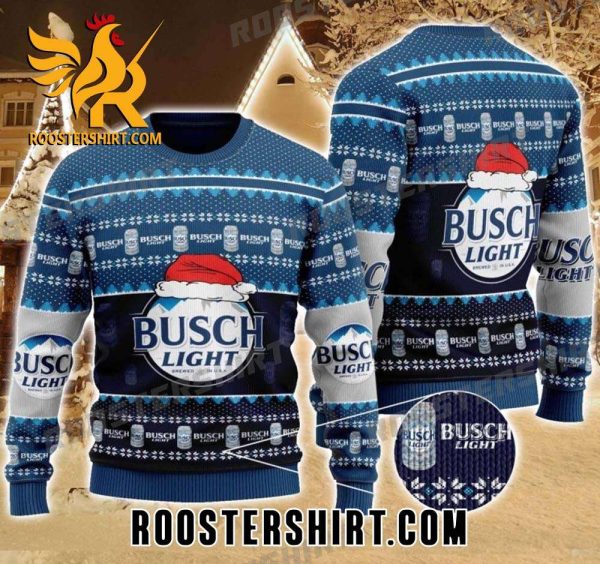 Busch Light Santa Hat Ugly Sweater Gift Noel For Friends