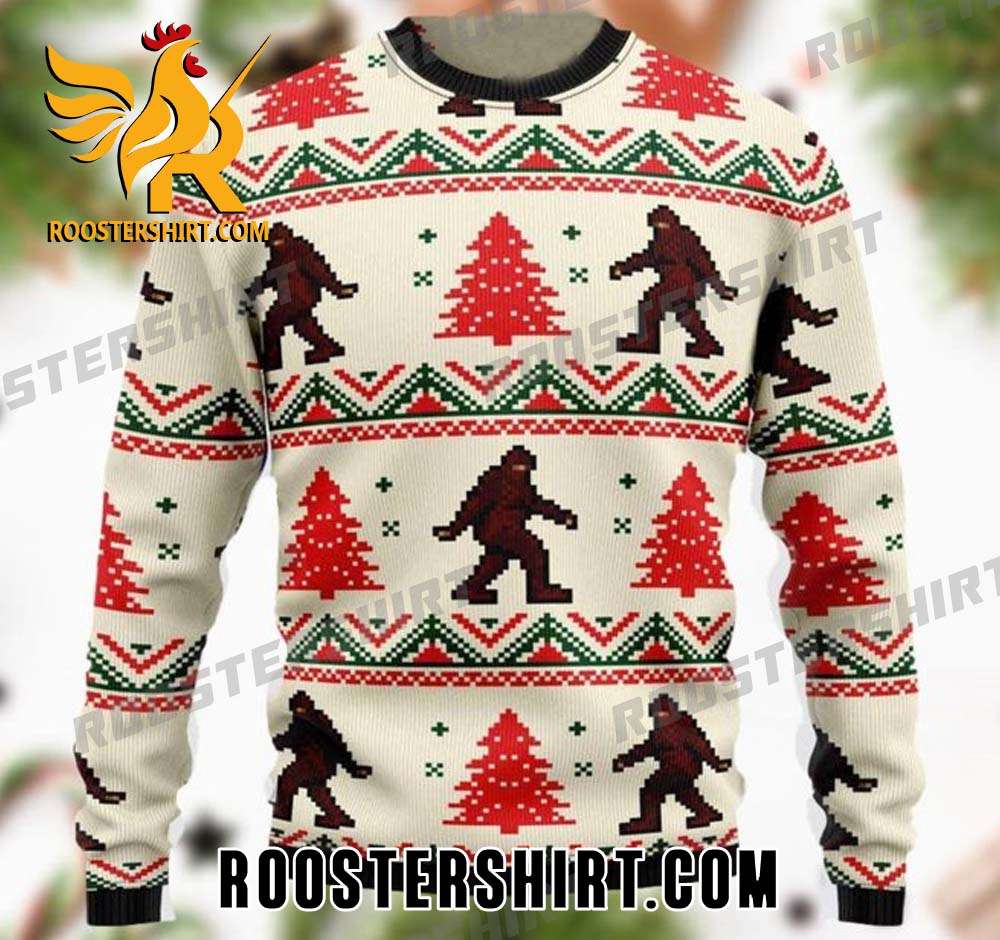 Funny Bigfoot Fixel Pattern Ugly Christmas Sweater